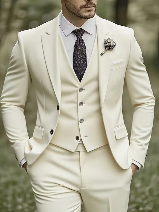 Three-piece men's suit with slim fit and glossy finish