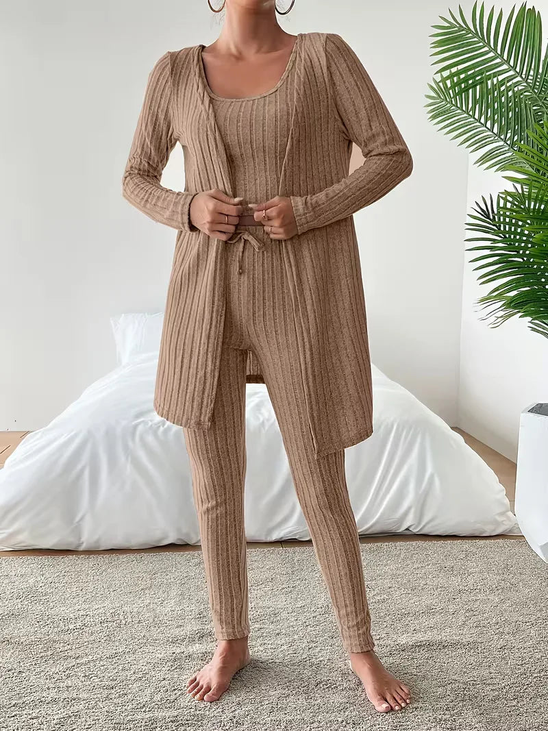 Three-piece set with cardigan