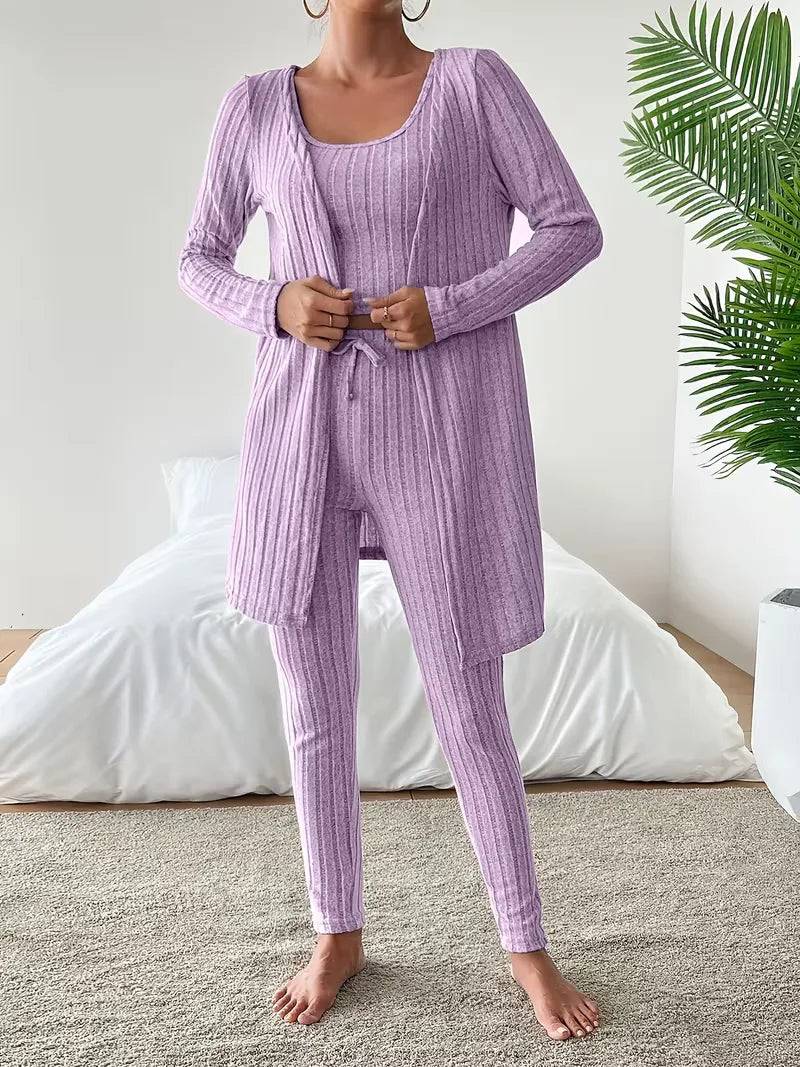 Three-piece set with cardigan