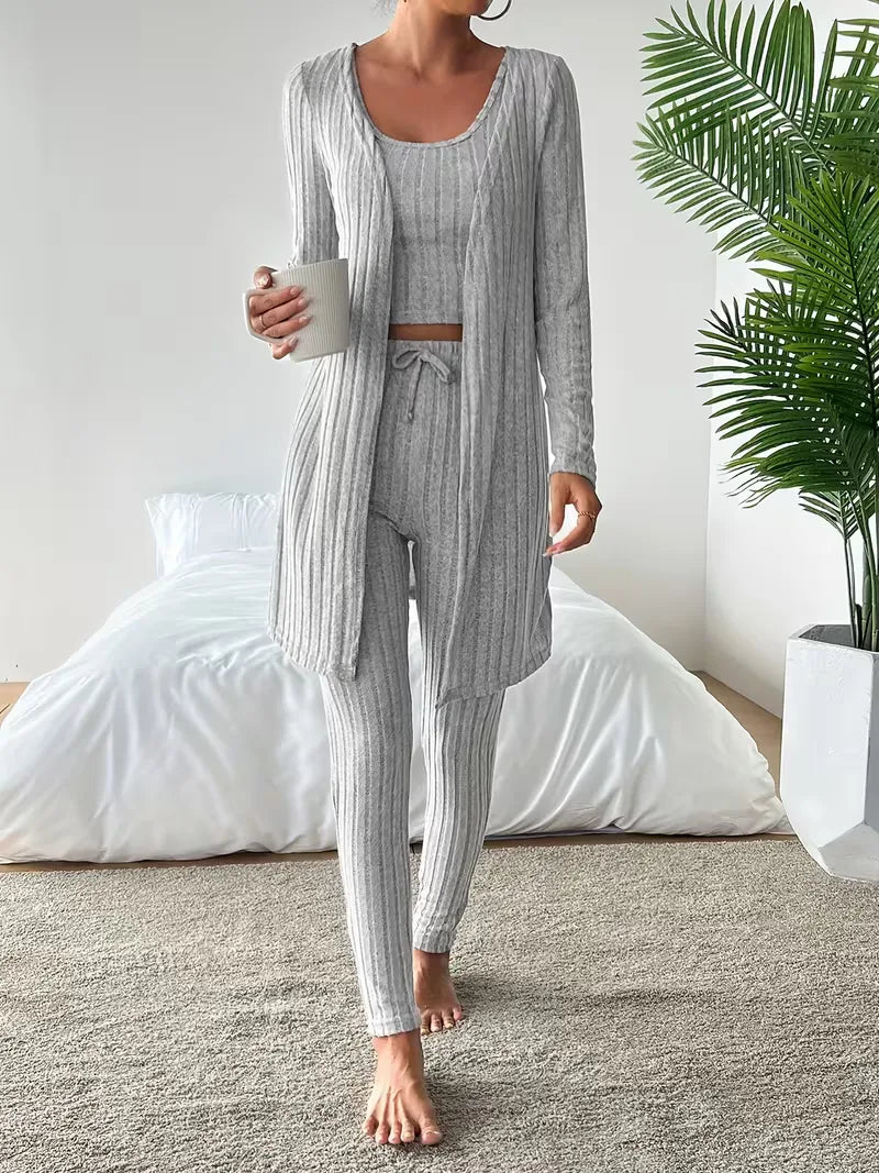 Three-piece set with cardigan