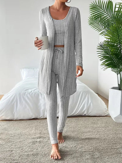 Three-piece set with cardigan