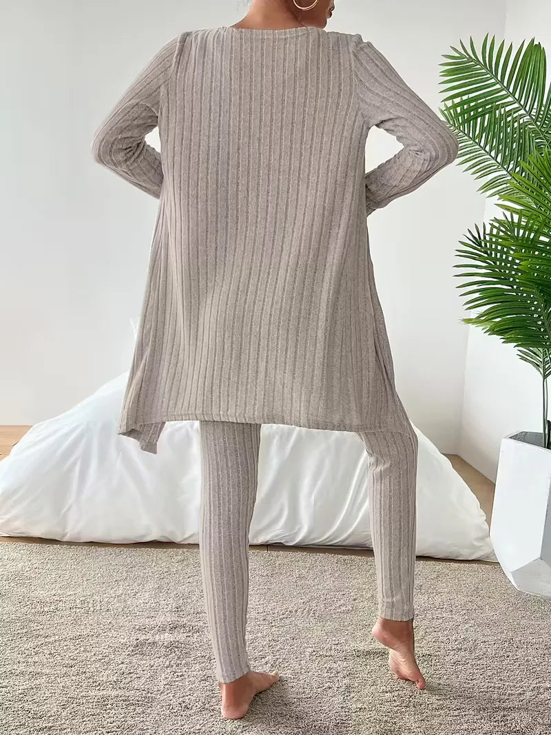 Three-piece set with cardigan