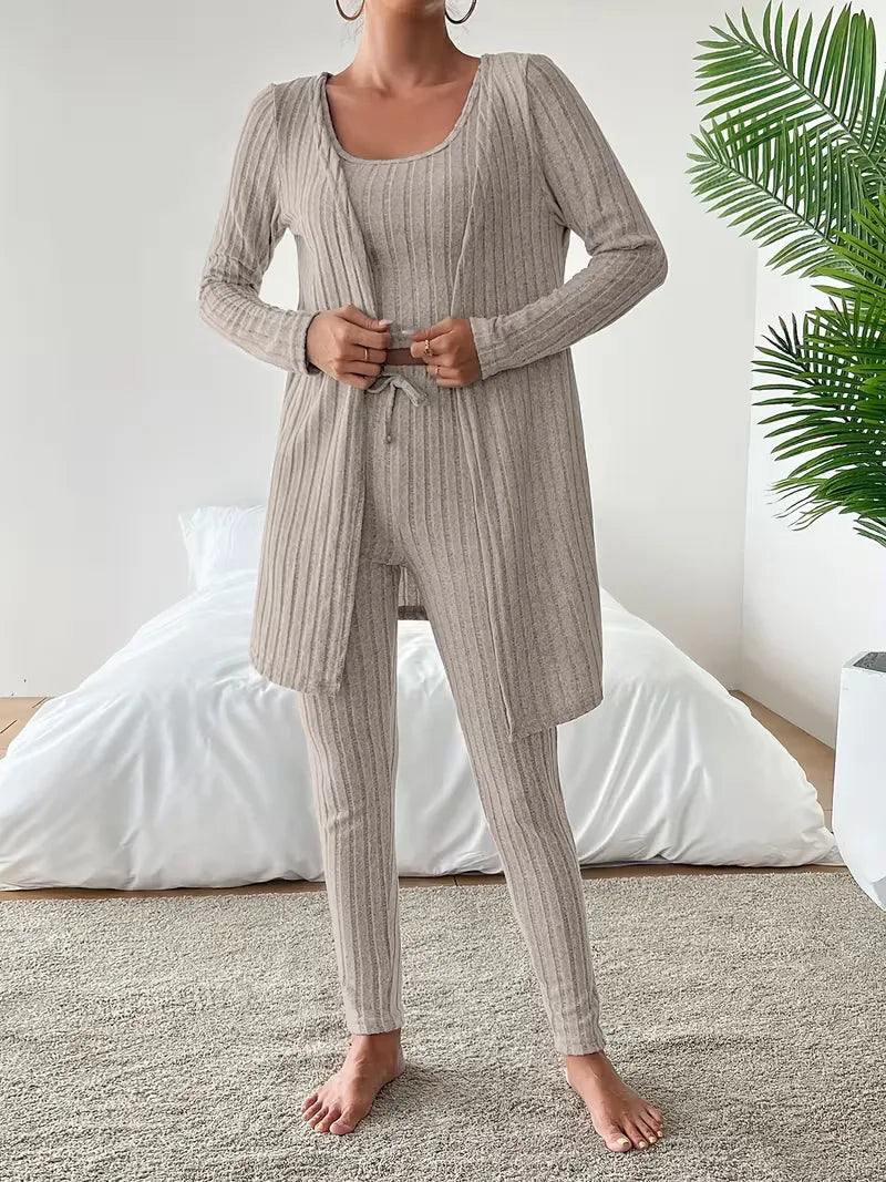 Three-piece set with cardigan