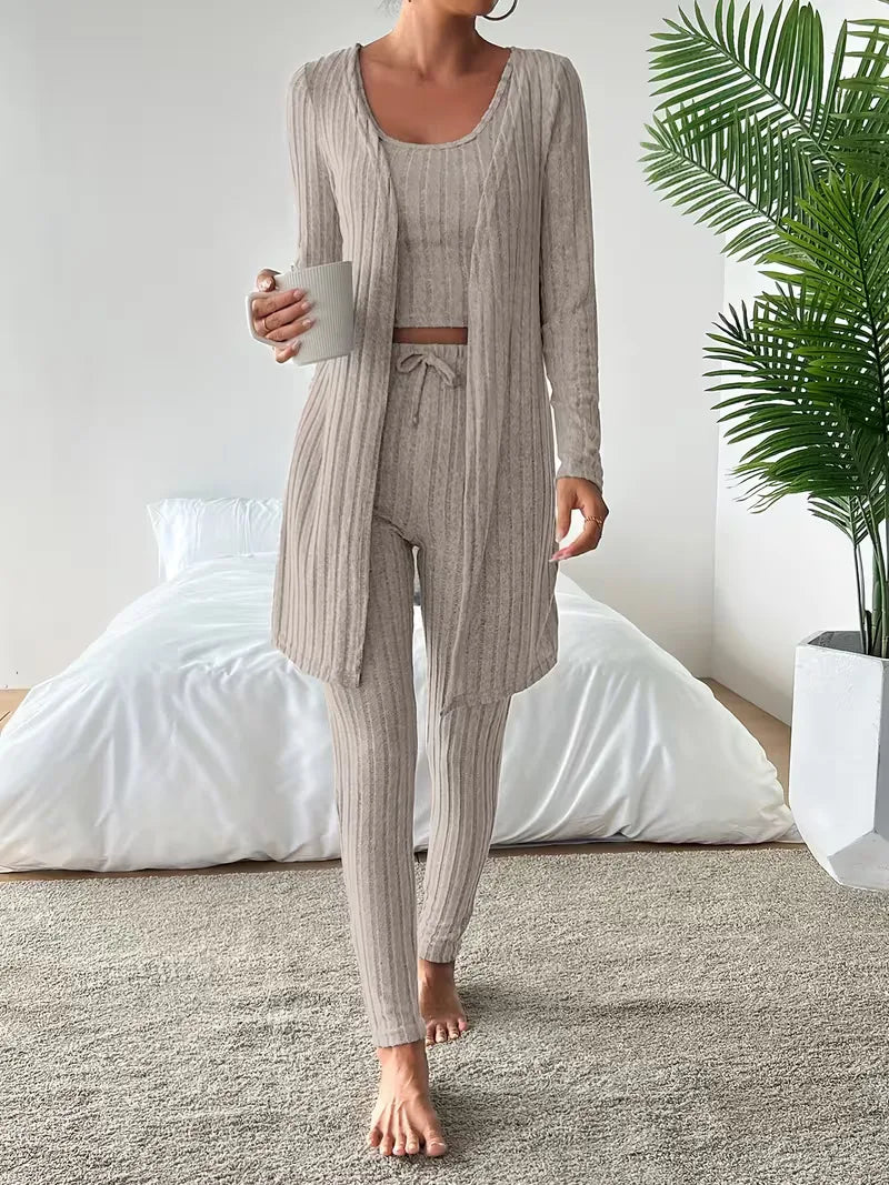 Three-piece set with cardigan