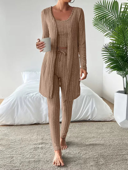 Three-piece set with cardigan