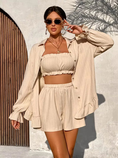 Three-piece set with ruffle details