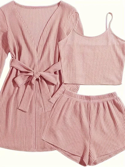Three-piece set with waffle texture