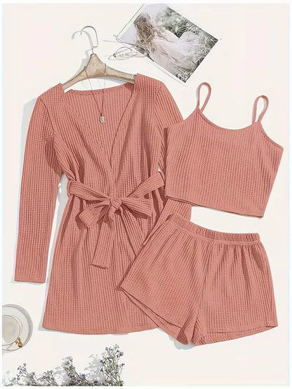 Three-piece set with waffle texture