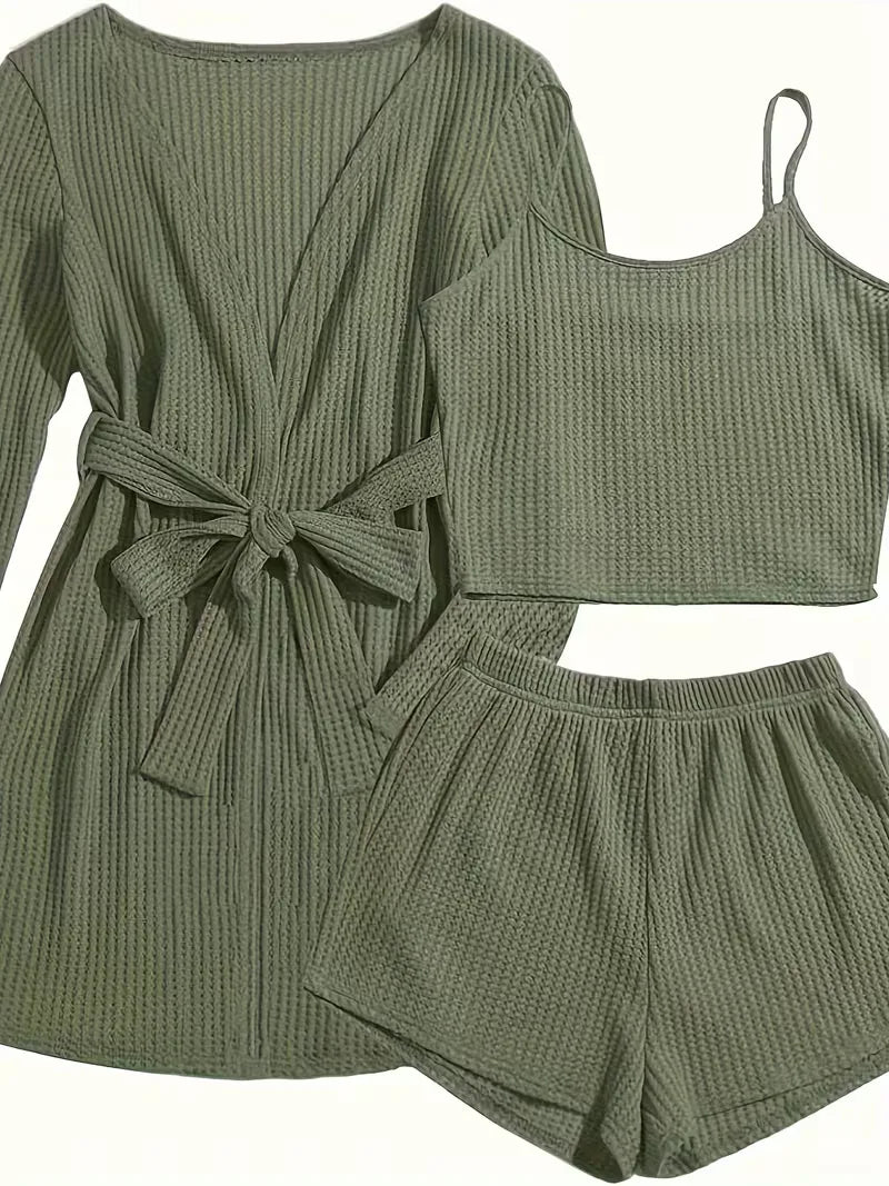Three-piece set with waffle texture