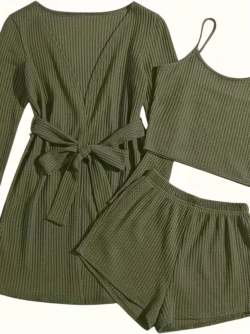 Three-piece set with waffle texture