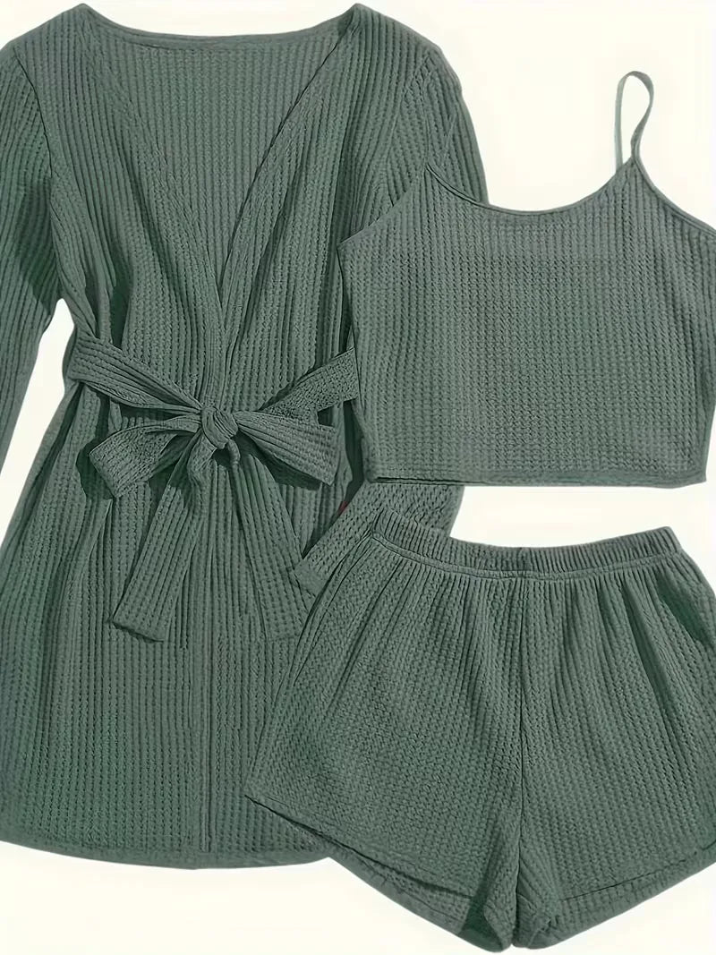 Three-piece set with waffle texture