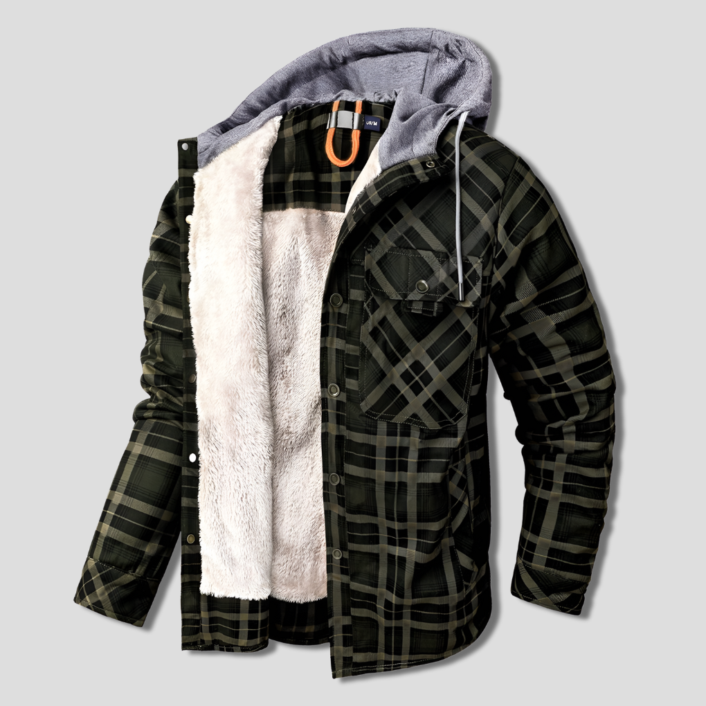 Ruben - Timeless rugged check overshirt with hood for men