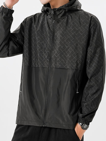 Tim | Lightweight men's windbreaker with check pattern and hood