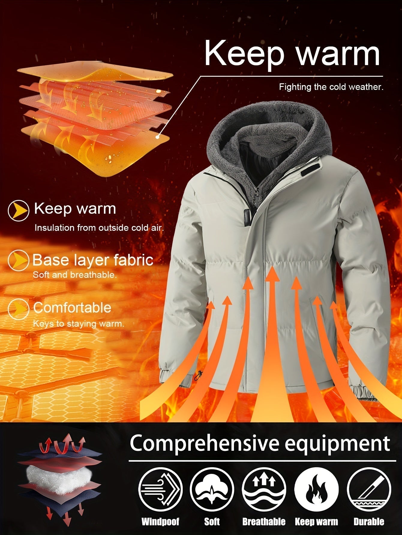 Tim | Padded men's fleece jacket with hood and pockets