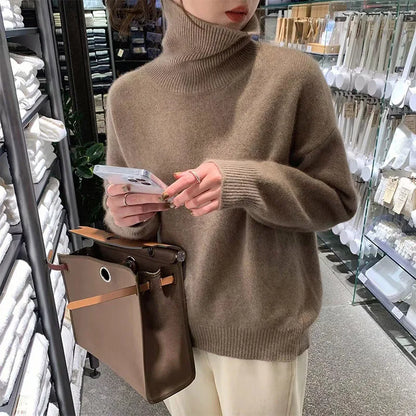 Warm Knitted Women's Turtleneck with Oversized Fit
