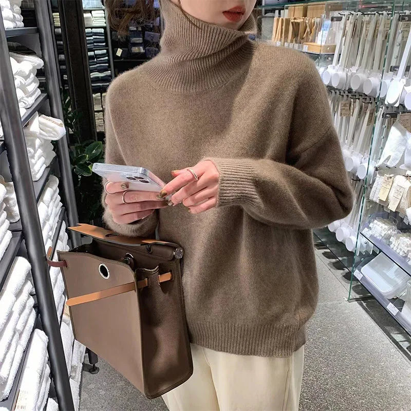 Warm Knitted Women's Turtleneck with Oversized Fit