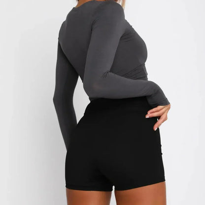 Elegant Ladies' Top with Long Sleeves and Straight Neckline