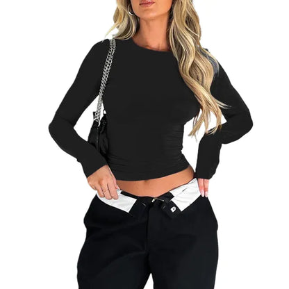 Elegant Ladies' Top with Long Sleeves and Straight Neckline