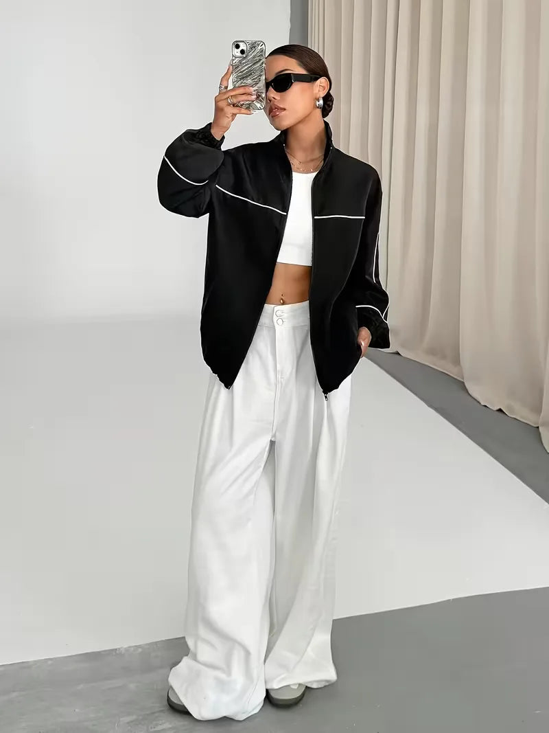 Track jacket with high collar