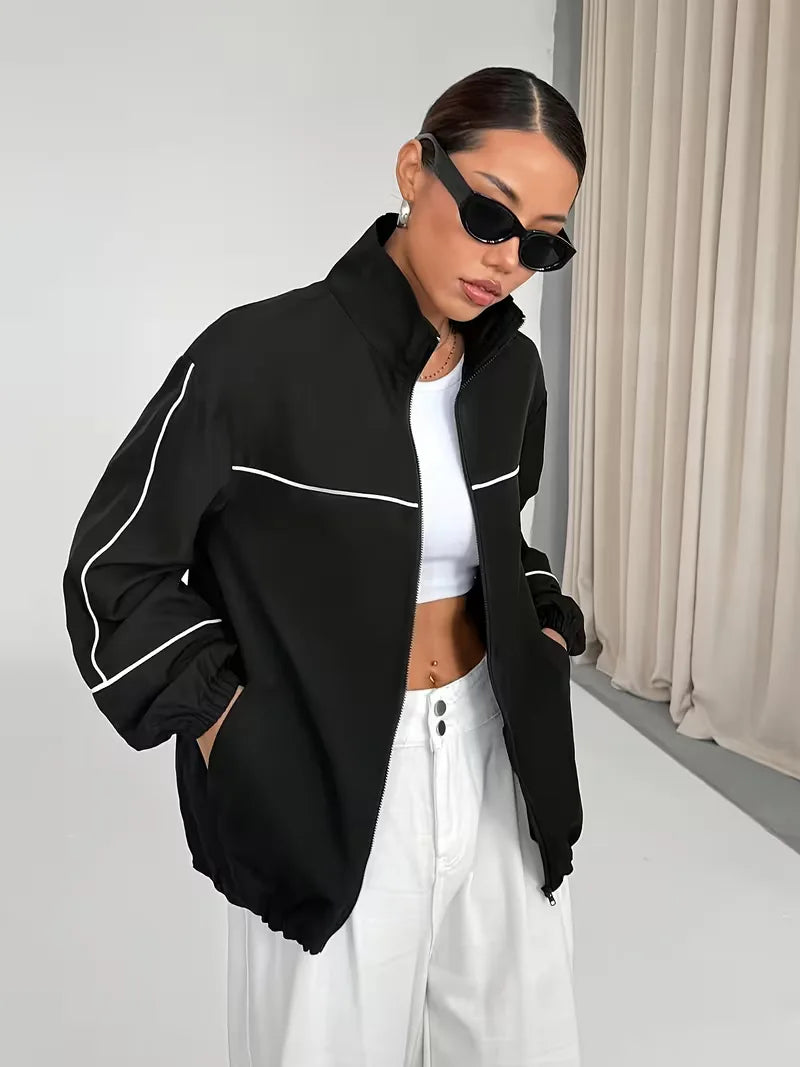 Track jacket with high collar