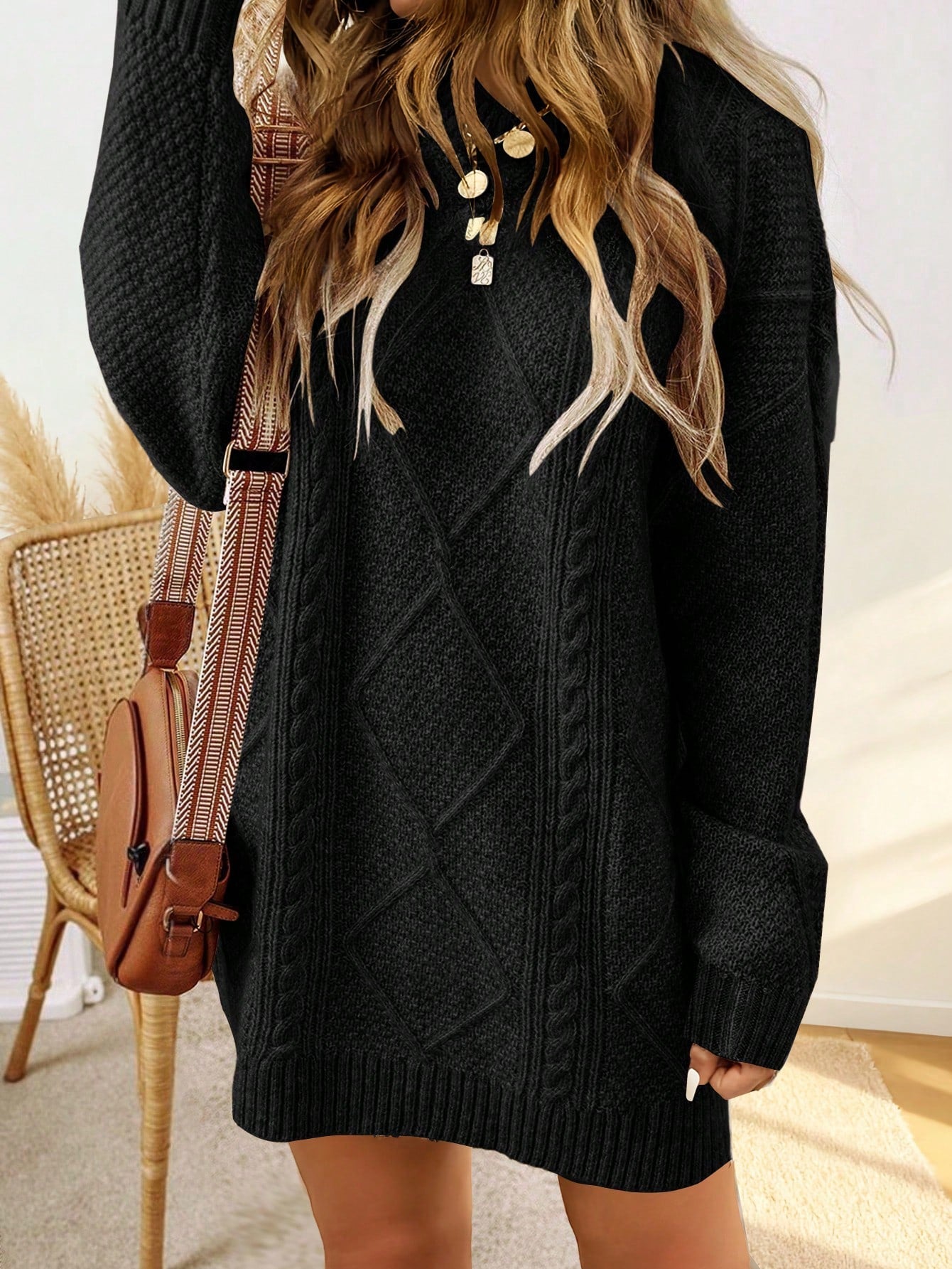 Robe-pull avec motif torsadé et finition côtelée