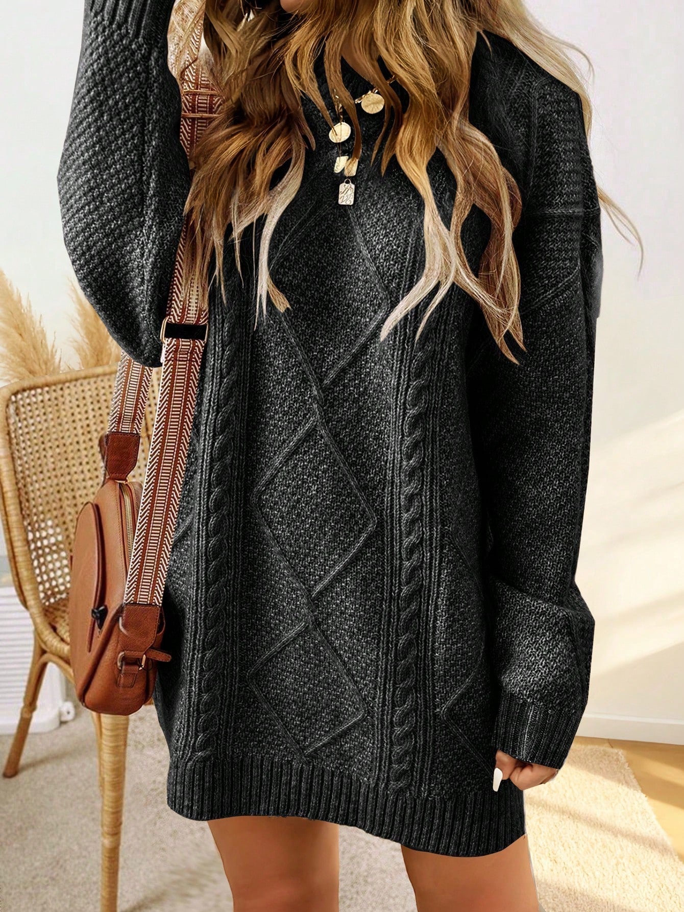 Robe-pull avec motif torsadé et finition côtelée