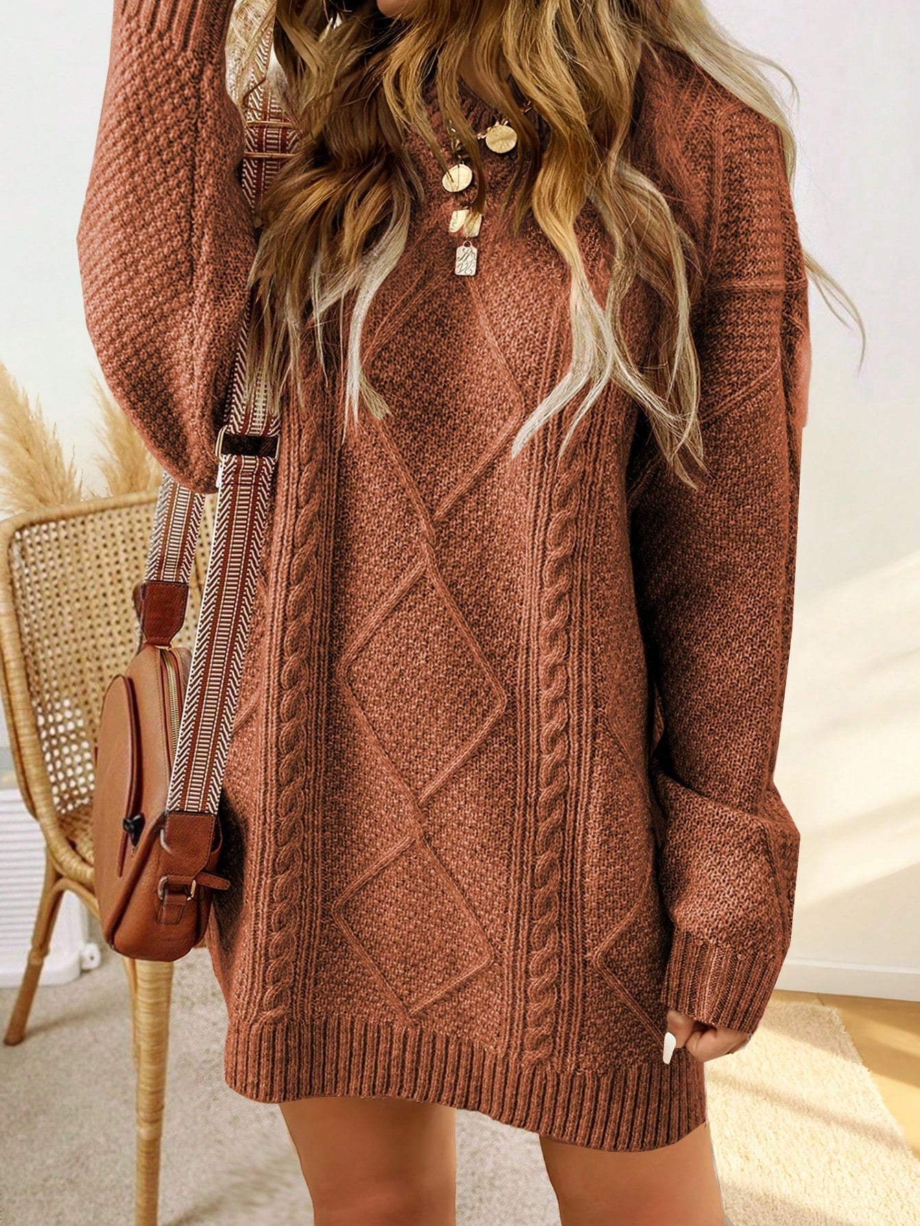Robe-pull avec motif torsadé et finition côtelée