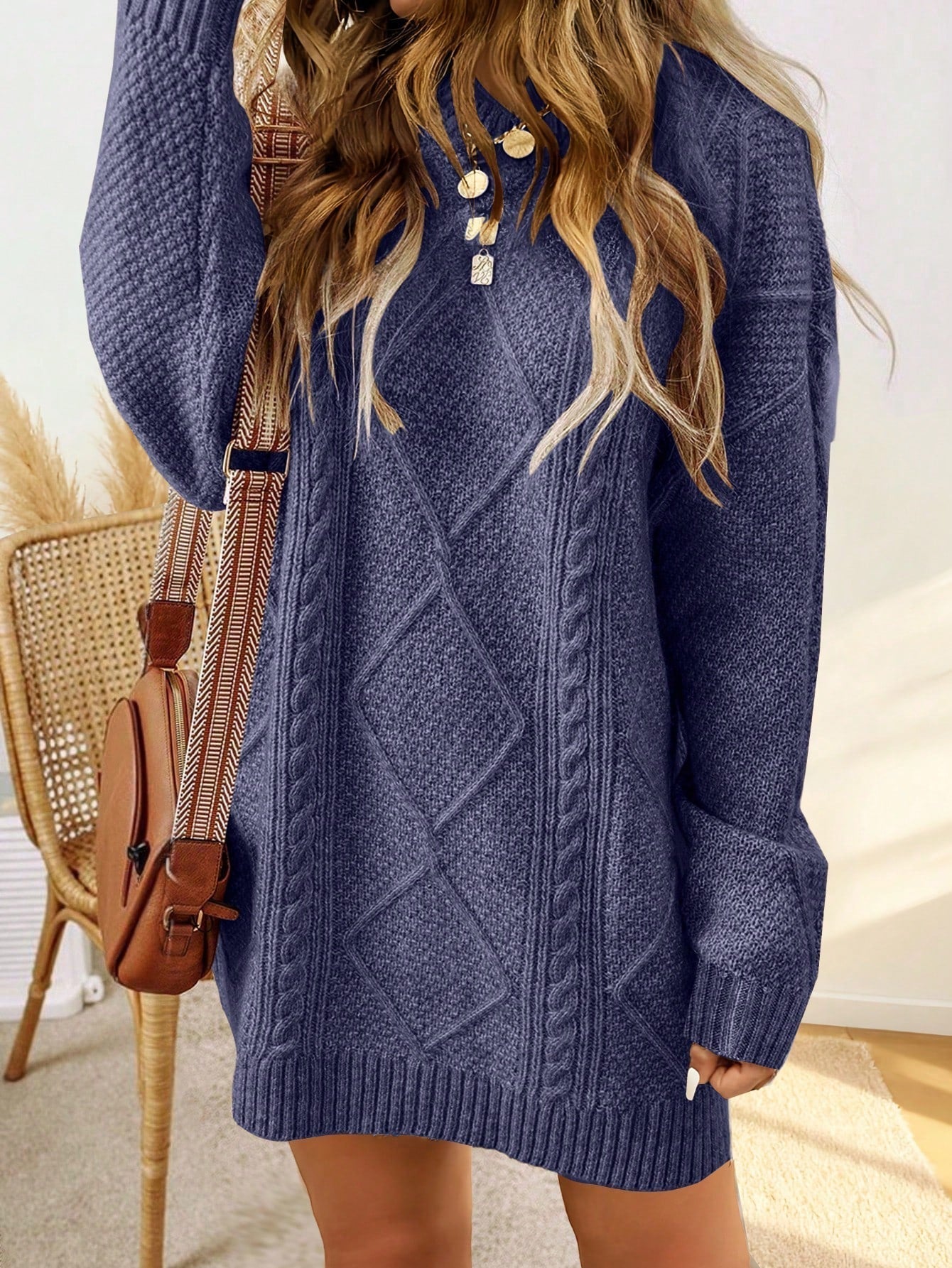 Robe-pull avec motif torsadé et finition côtelée