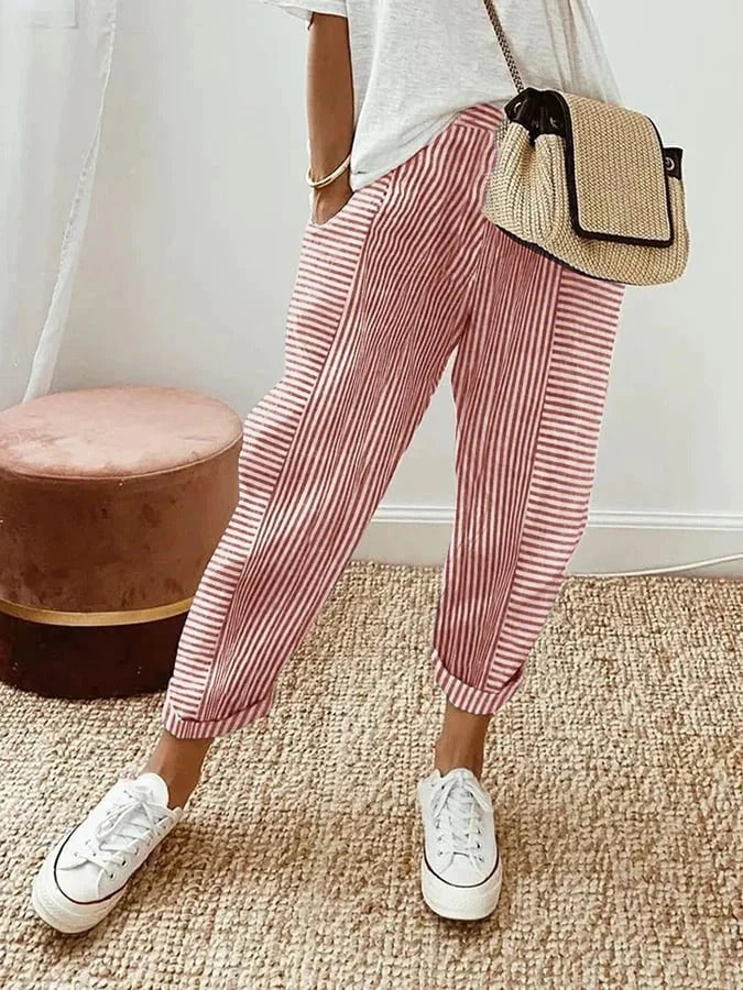 Pantalon en coton rayé pour femmes - Pantalon d'été pour femmes
