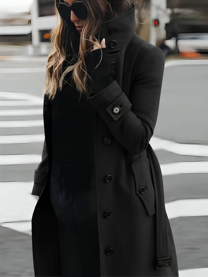 Ladies Elegant Trench Coat with High Collar and Belt