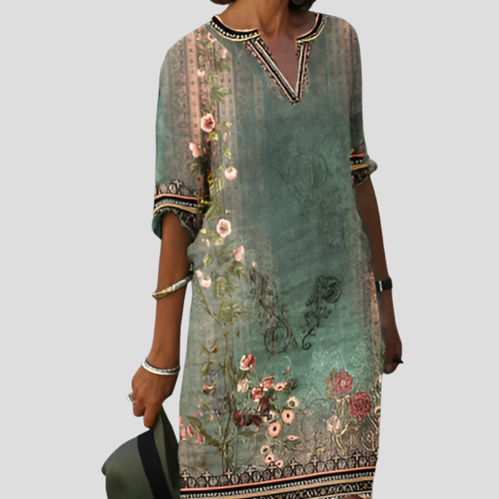 Effortless and Comfortable Boho Dress with Floral Ruffles