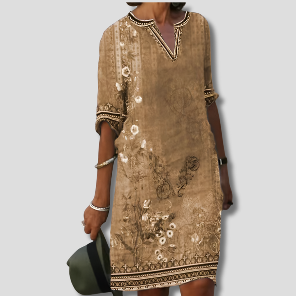 Effortless and Comfortable Boho Dress with Floral Ruffles