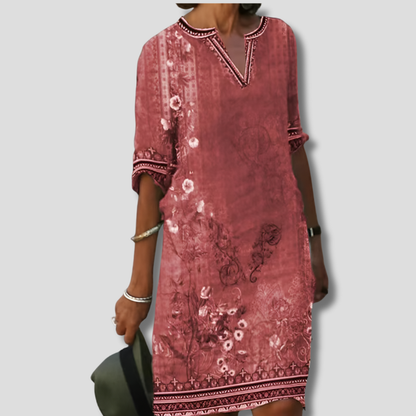 Effortless and Comfortable Boho Dress with Floral Ruffles