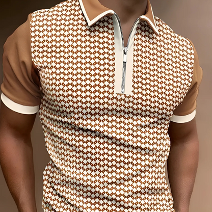 Retro striped polo with zip for men