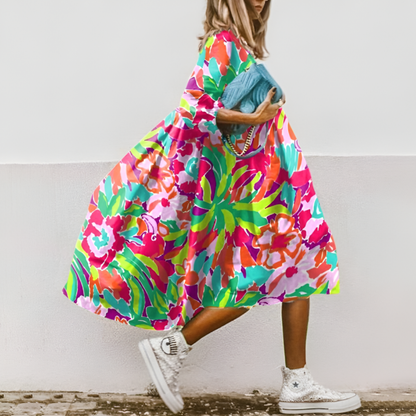 Oversized Midi Dress with Floral Print