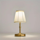 Wireless Table Lamp with Linen Shade and Brass Base for Warm Light