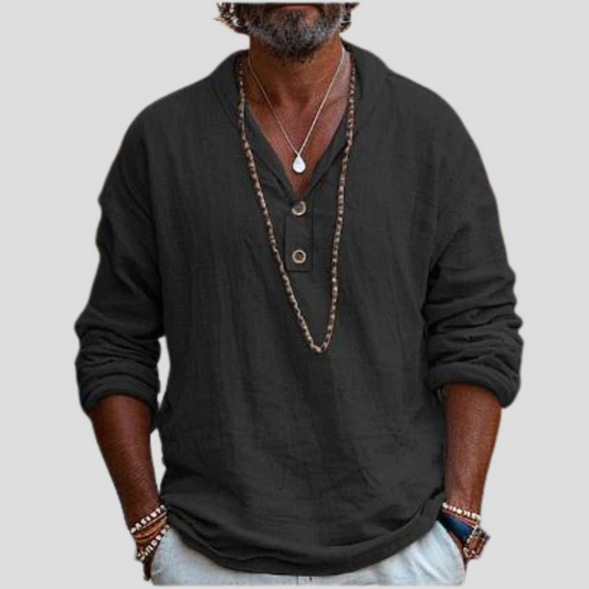 Camisa de lino de manga larga para hombre, diseño refinado con un estilo informal