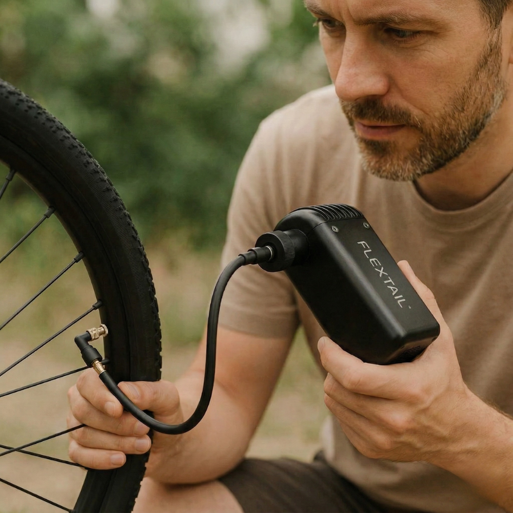 Pompă pentru bicicletă cu valvă dublă
