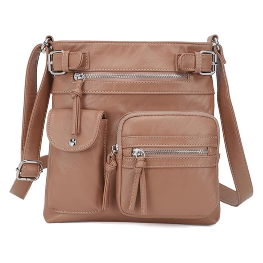 Borsa a tracolla da donna in pelle con scomparti multipli