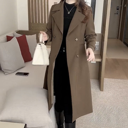 Ladies Long Double-Breasted Trench Coat with Bow Belt