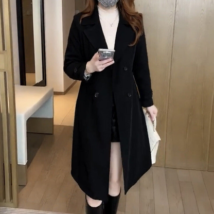 Ladies Long Double-Breasted Trench Coat with Bow Belt