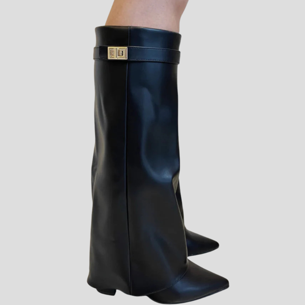 High Block Heel Boots with Flap
