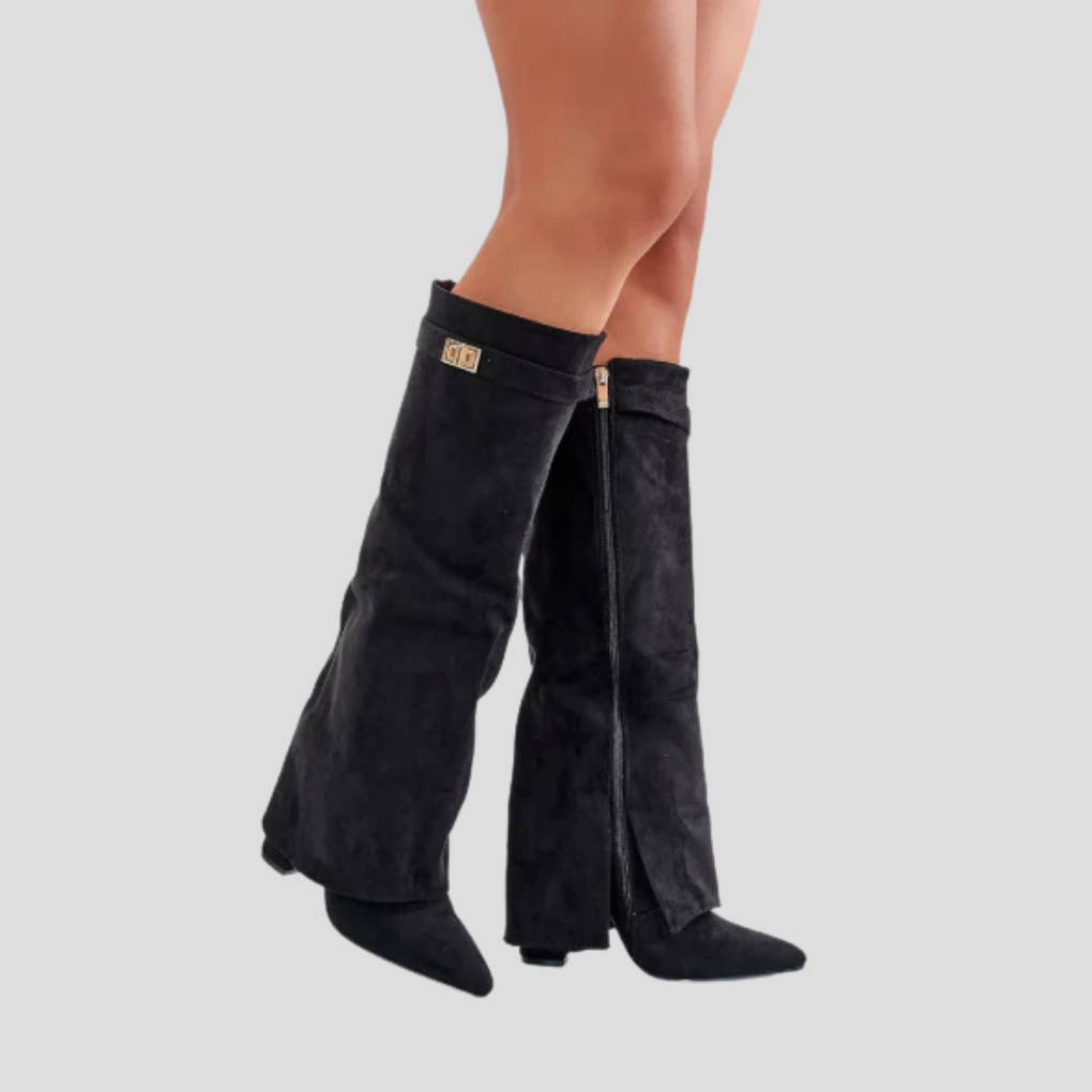 High Block Heel Boots with Flap
