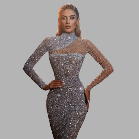 Elegantes schulterfreies Paillettenkleid