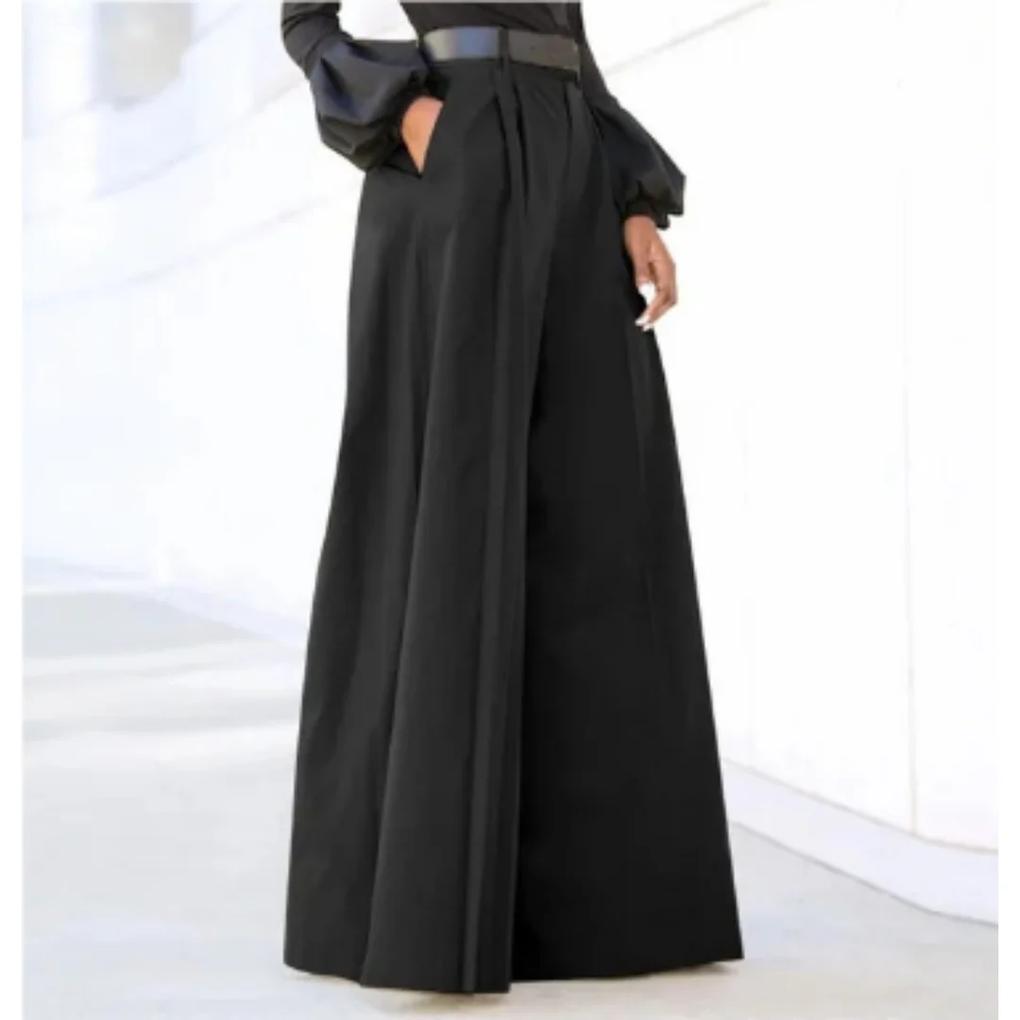Solid color wide-leg trousers for women