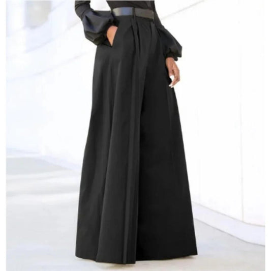 Pantalones de pierna ancha de color sólido para mujer