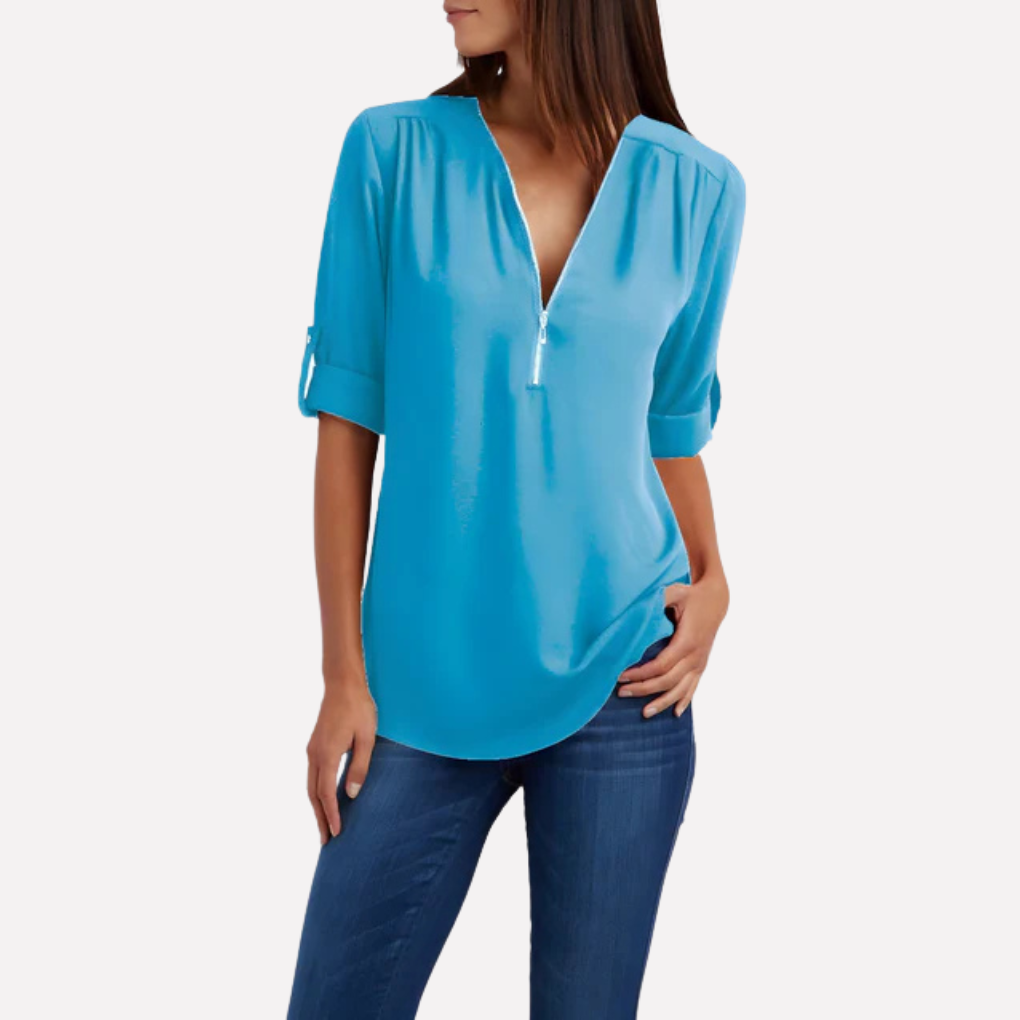 Blouse with a cool half zipper