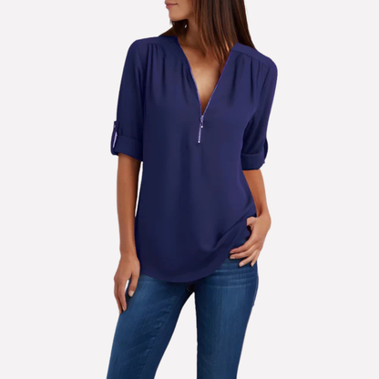 Blouse with a cool half zipper