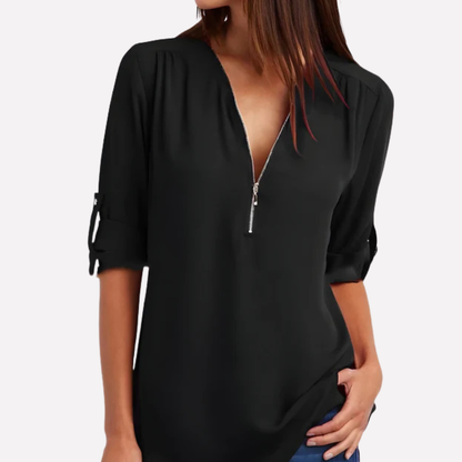 Blouse with a cool half zipper
