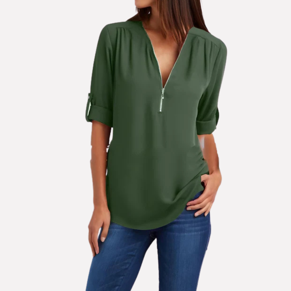 Blouse with a cool half zipper